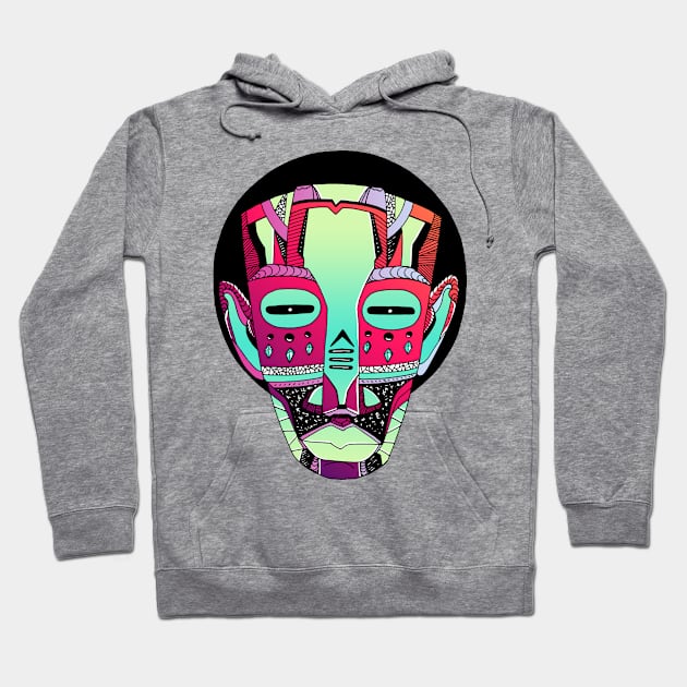 Blue Red Blend African Mask No 3 Hoodie by kenallouis